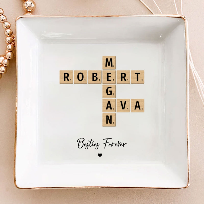 Besties Forever Crossword Art Personalized Jewelry Dish, Created In A Moment, Treasured Forever