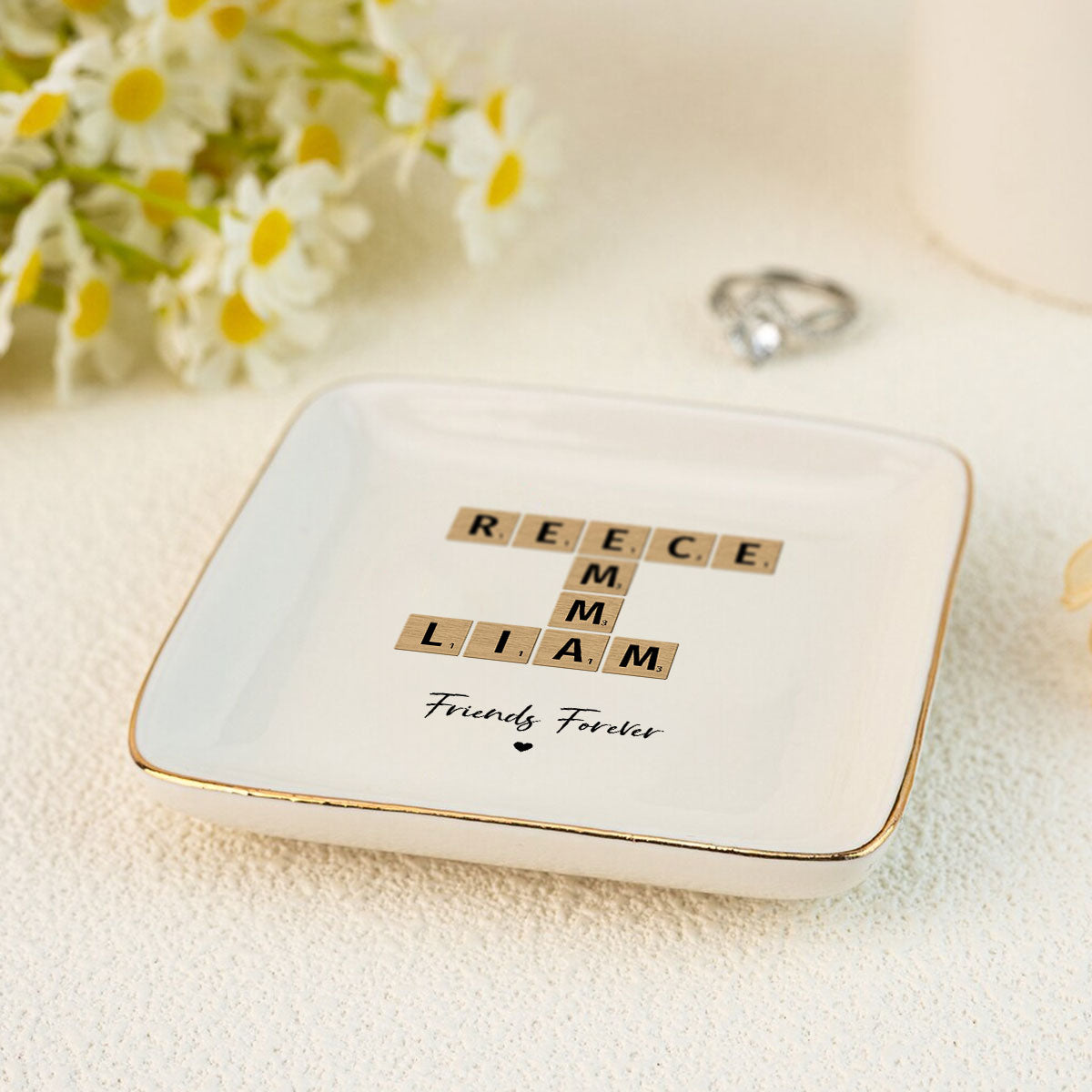 Besties Forever Crossword Art Personalized Jewelry Dish, Created In A Moment, Treasured Forever