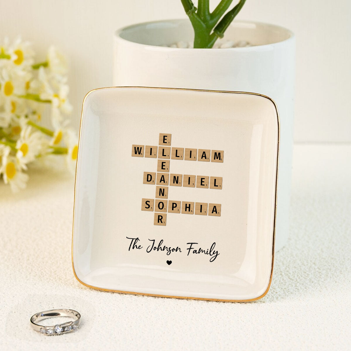 Family Crossword Art Personalized Jewelry Dish, Created In A Moment, Treasured Forever