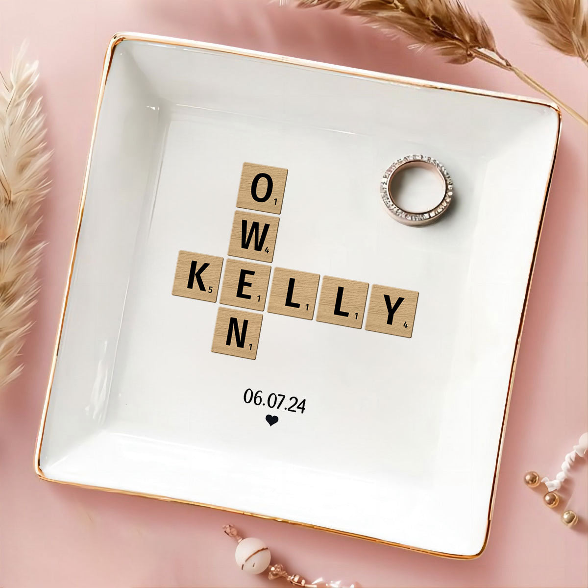 Couple Crossword Art - Created In A Moment Personalized Dish Jewelry, Gift for Her, Wedding Gift, Engagement Gift