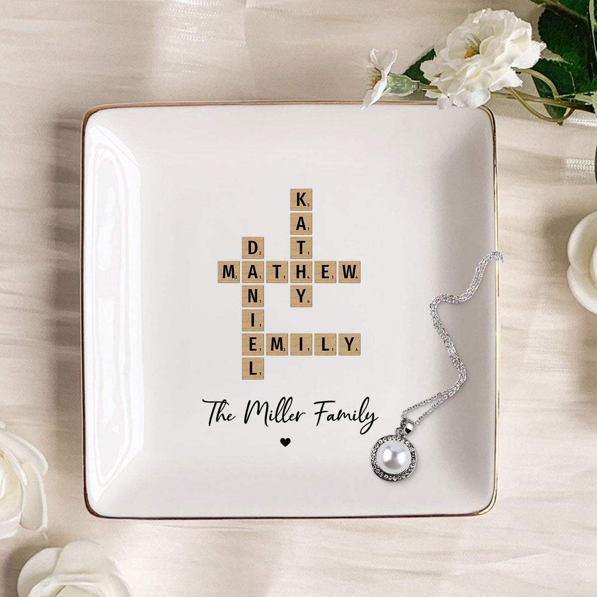 Family Crossword Art Personalized Jewelry Dish, Created In A Moment, Treasured Forever