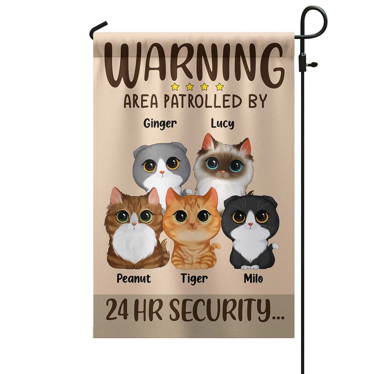 Warning Area Patrolled By Watercolor Cute Cats Gift For Cat Lovers Personalized Garden Flag