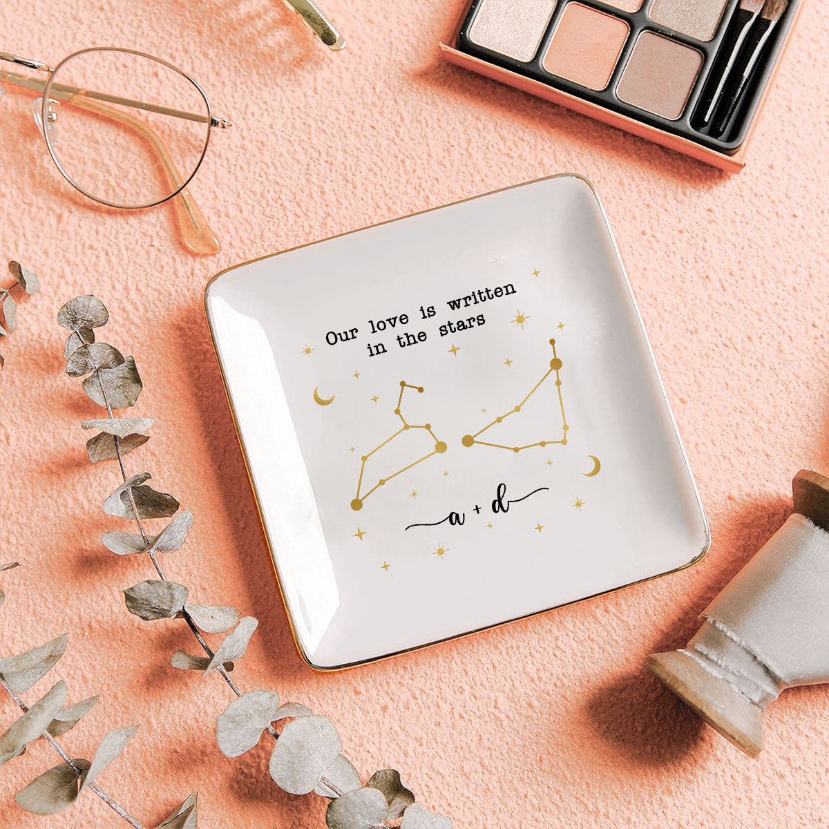 Couple Zodiac Sign Personalized Dish Jewelry, Gift for Her, Wedding Gift, Engagement Gift