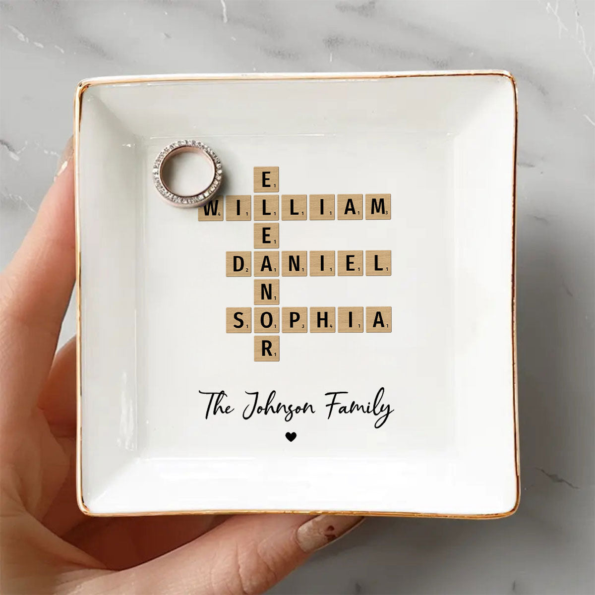 Family Crossword Art Personalized Jewelry Dish, Created In A Moment, Treasured Forever
