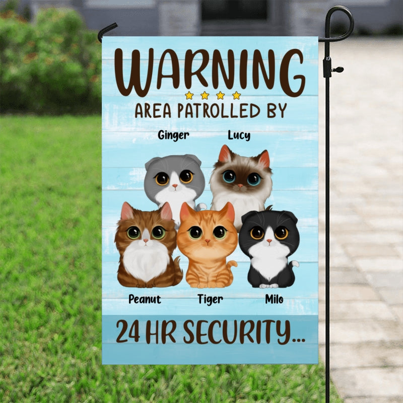 Warning Area Patrolled By Watercolor Cute Cats Gift For Cat Lovers Personalized Garden Flag