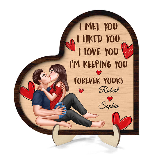 Sexy Couple Kissing I Met You Liked You Personalized 2-Layered Wooden Plaque