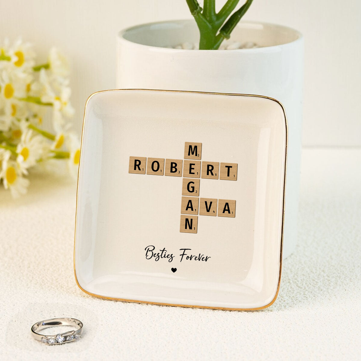 Besties Forever Crossword Art Personalized Jewelry Dish, Created In A Moment, Treasured Forever