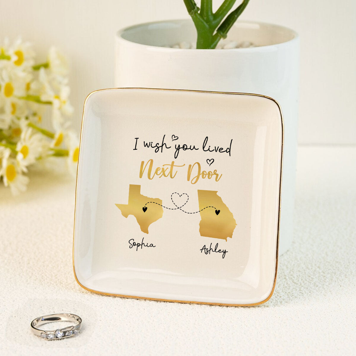 Family Siblings Sisters Friends Long Distance Personalized Ceramic Jewelry Dish, Togetherness Christmas Gift
