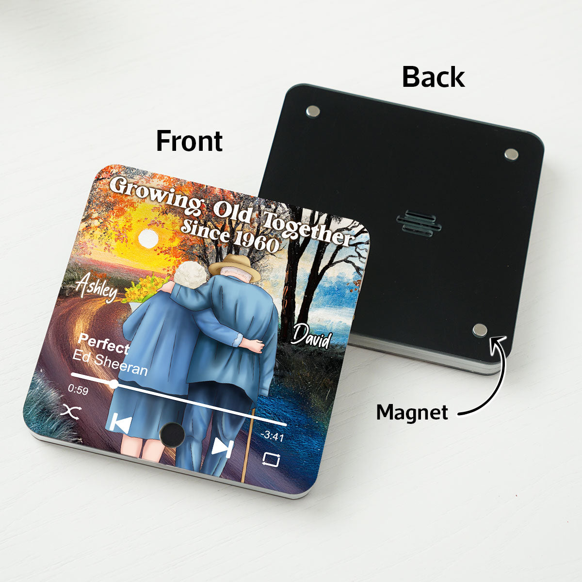Old Couple Growing Old Together Since Personalized Music Fridge Magnet, Heartfelt 2025  Gift For Couple, For Him, For Her, Boyfriend, Girlfriend, Husband, Wife