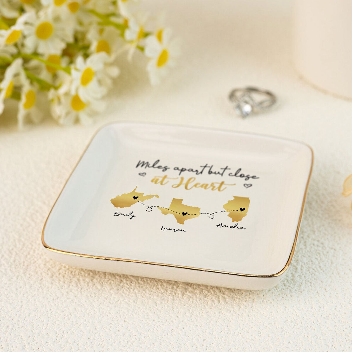Family Siblings Sisters Friends Long Distance Personalized Ceramic Jewelry Dish, Togetherness Christmas Gift