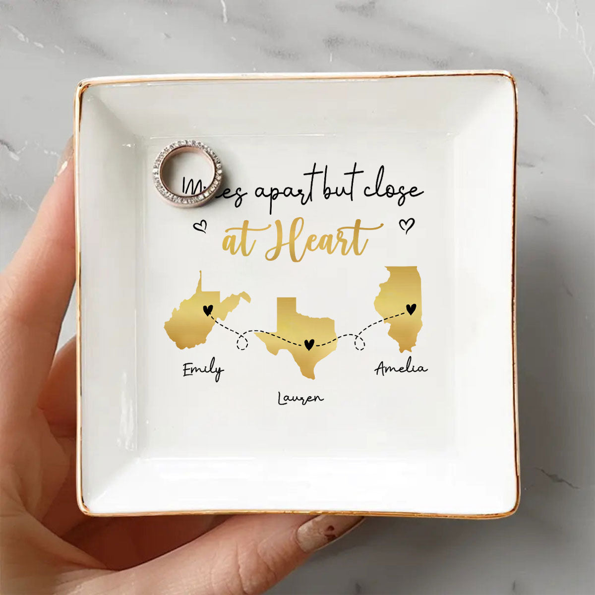 Family Siblings Sisters Friends Long Distance Personalized Ceramic Jewelry Dish, Togetherness Christmas Gift