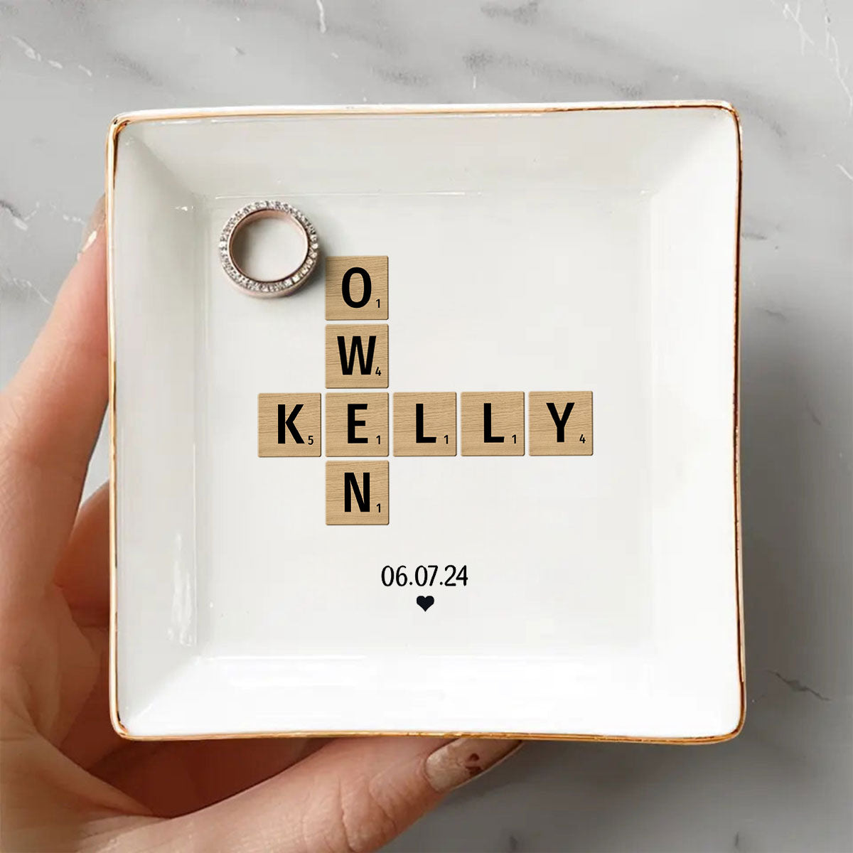 Couple Crossword Art - Created In A Moment Personalized Dish Jewelry, Gift for Her, Wedding Gift, Engagement Gift
