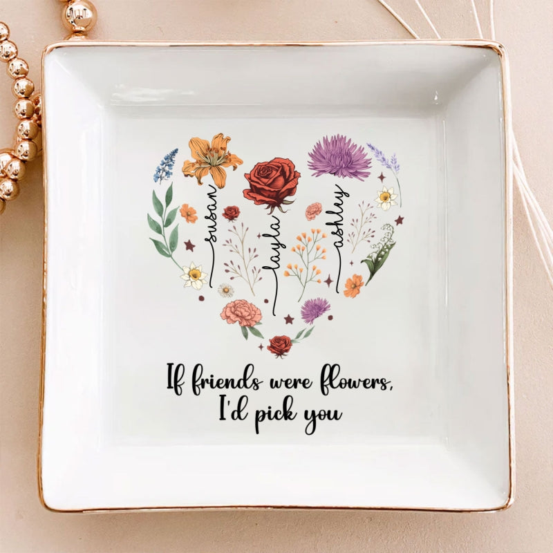 Birth Month Flowers Sisters Besties Friends Heart Personalized Jewelry Dish