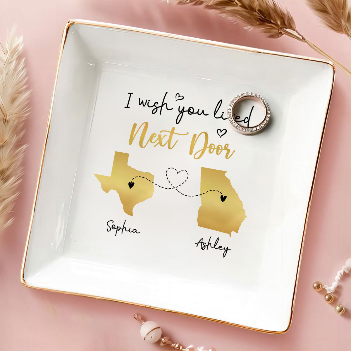 Family Siblings Sisters Friends Long Distance Personalized Ceramic Jewelry Dish, Togetherness Christmas Gift