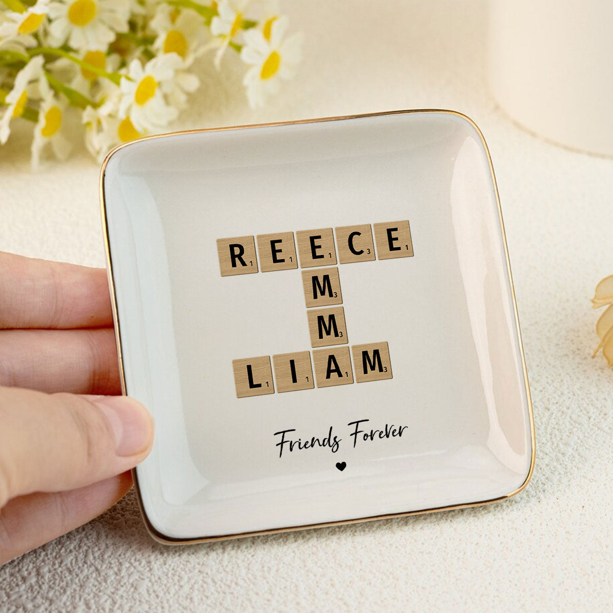 Besties Forever Crossword Art Personalized Jewelry Dish, Created In A Moment, Treasured Forever