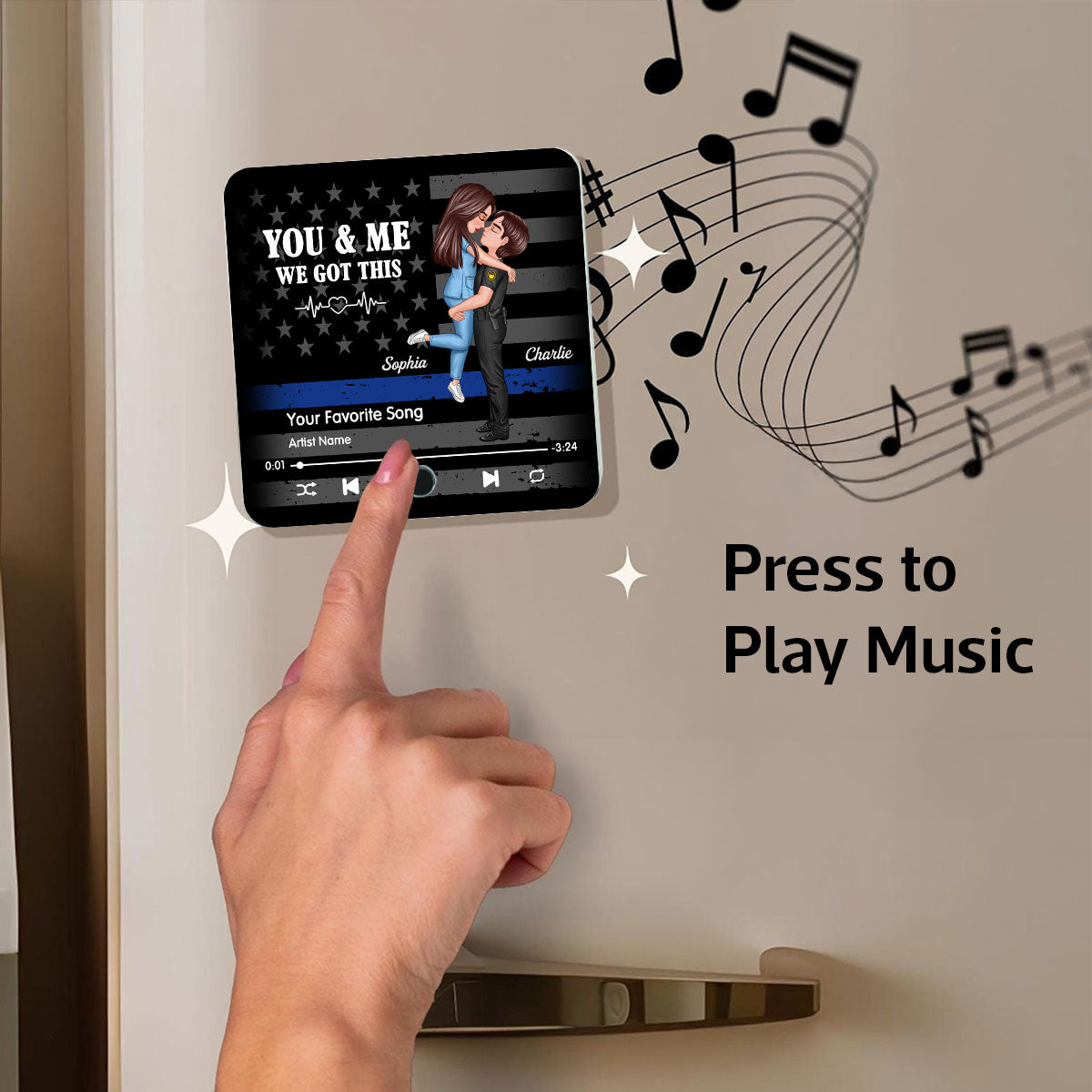 Hero Couple Hugging Kissing Favorite Song  Gift by Occupation Gift For Her Gift For Him Personalized Music Fridge Magnet