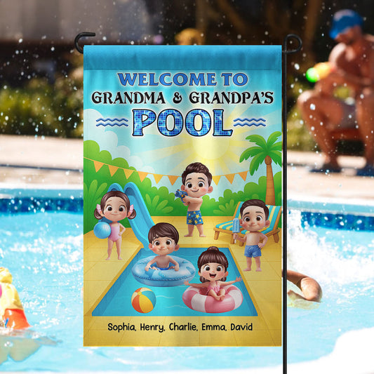 Welcome to Grandma Grandpa's Pool Personalized Garden Flag, Summer Grandkids Welcome Flag