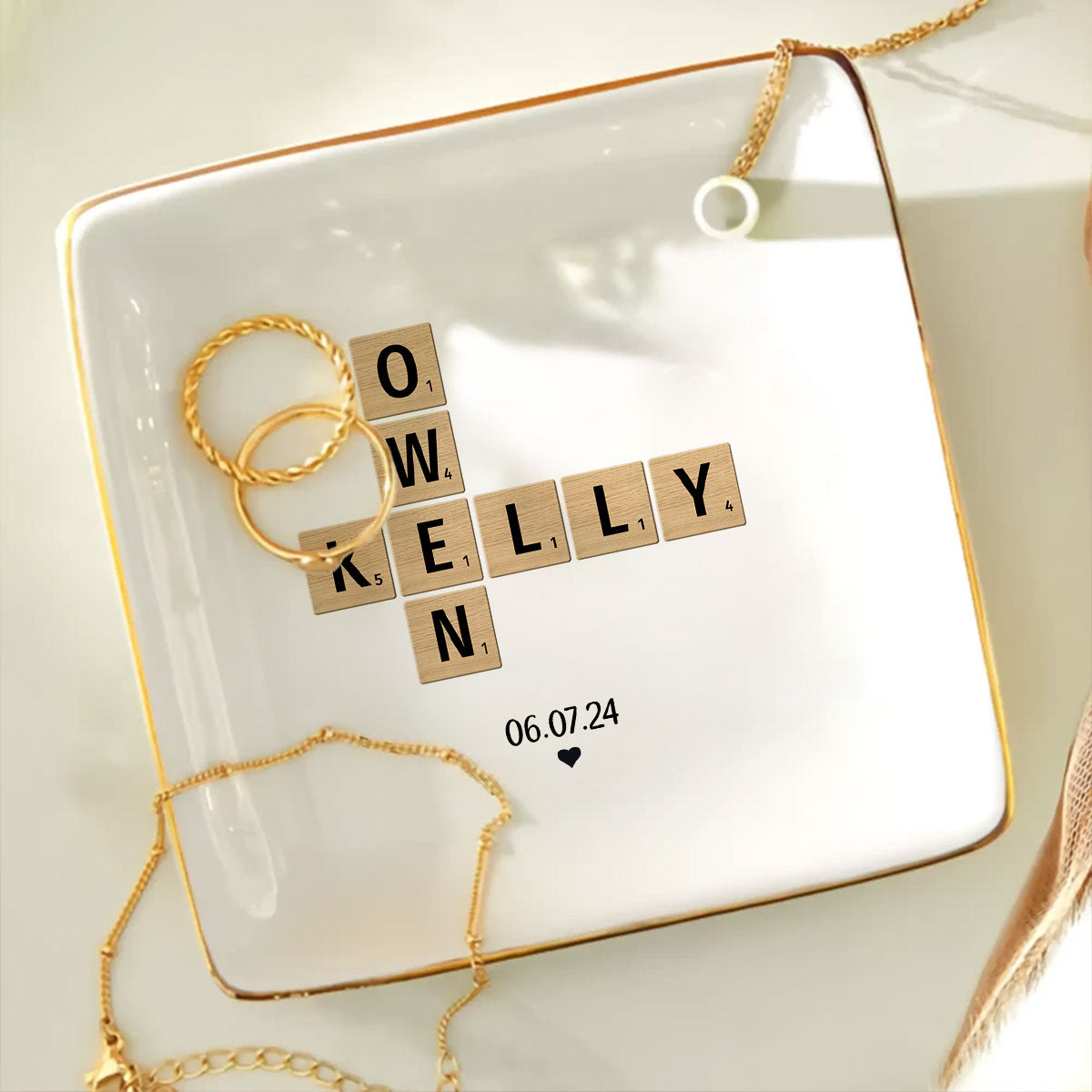 Couple Crossword Art - Created In A Moment Personalized Dish Jewelry, Gift for Her, Wedding Gift, Engagement Gift