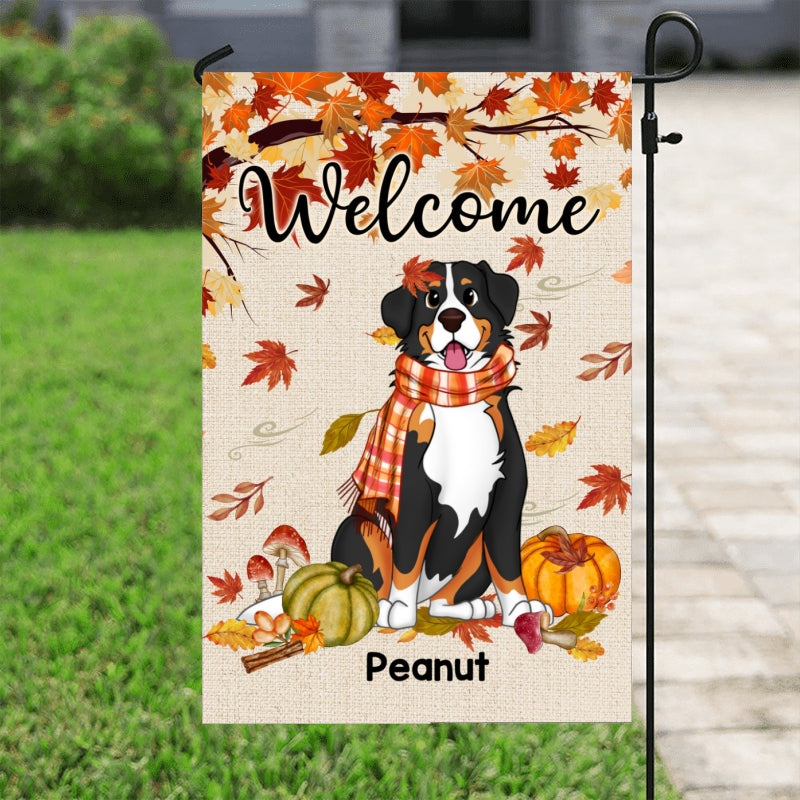Fall Season Cute Sitting Dog Personalized Garden Flag