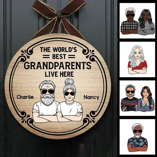 The World‘s Best Grandparents Live Here Personalized Door Hanger Sign