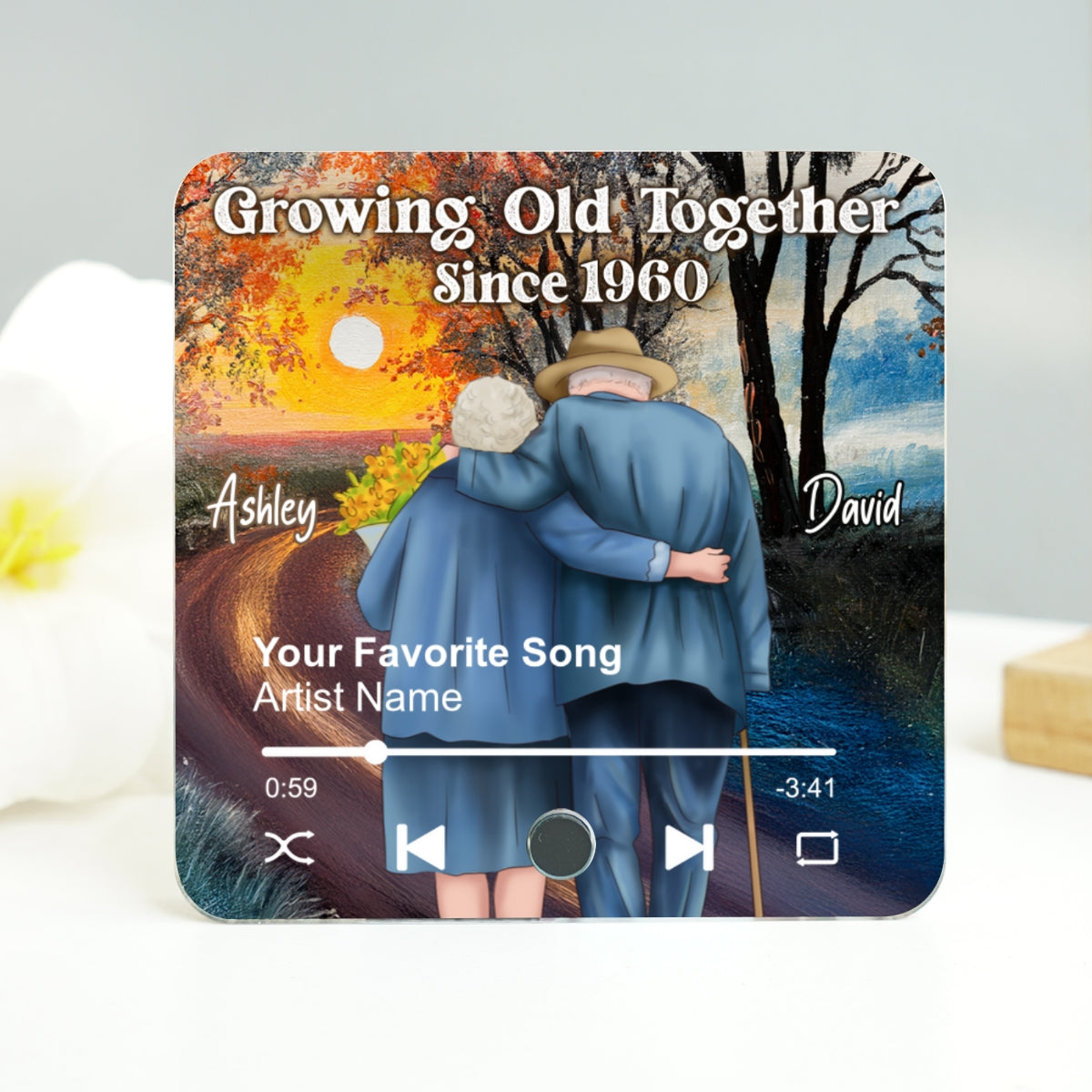 Old Couple Growing Old Together Since Personalized Music Fridge Magnet, Heartfelt 2025  Gift For Couple, For Him, For Her, Boyfriend, Girlfriend, Husband, Wife