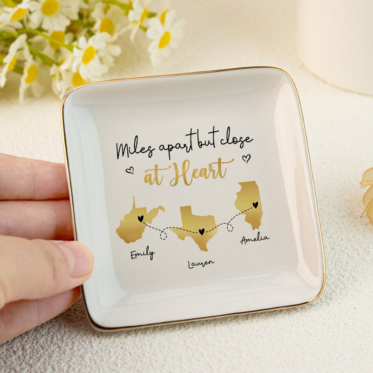 Family Siblings Sisters Friends Long Distance Personalized Ceramic Jewelry Dish, Togetherness Christmas Gift
